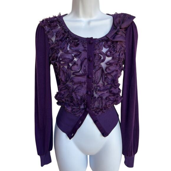 Rye Purple Very Fairy Coquette Mesh Front Cardi with Bow and Lace Trim XS NWT - Picture 7 of 14